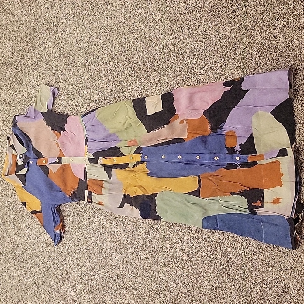 Our Second Nature Maxi Dress Button Down Up Colorblock Small